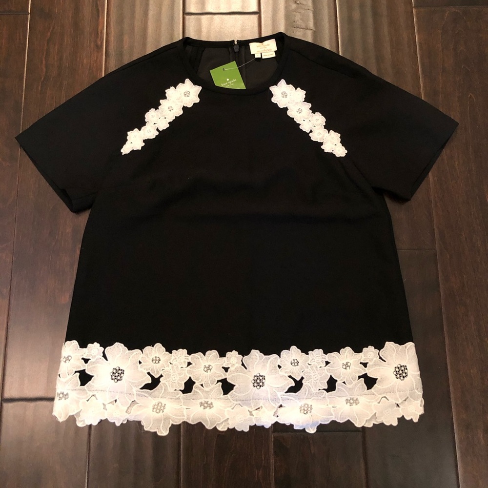 Kate Spade Lace Trim Satin Crepe Top - Size 0 NWT
